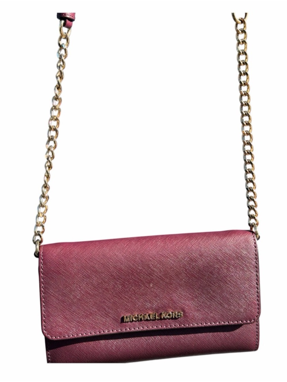 Michael Kors Plum Saffiano Crossbody with Gold Chain